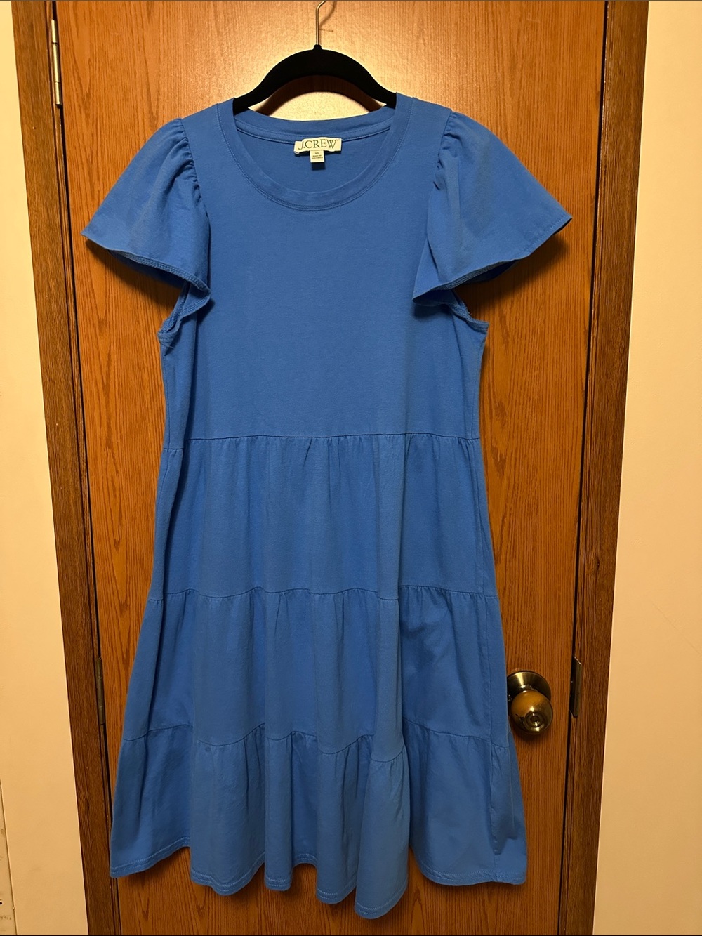 J. Crew Bright Blue Tiered Flutter-Sleeve Midi Dress